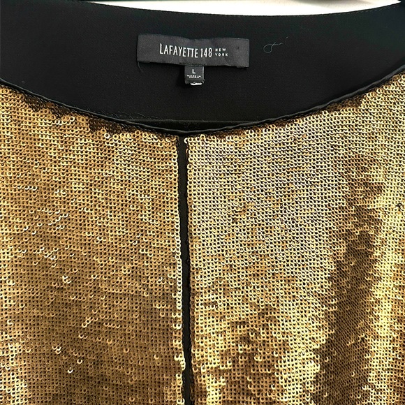 LAFAYETTE 148 Maryanne Gold Sequin Top Mixed Media Blouse Shirt - Never worn - Picture 2 of 3